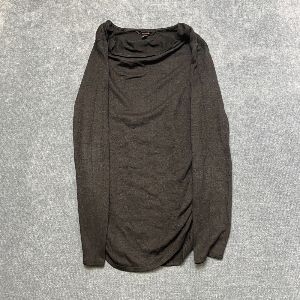 Banana Republic Blouse Womens XS Black Long Sleeve Curved Hem Cowl Neck Ruched